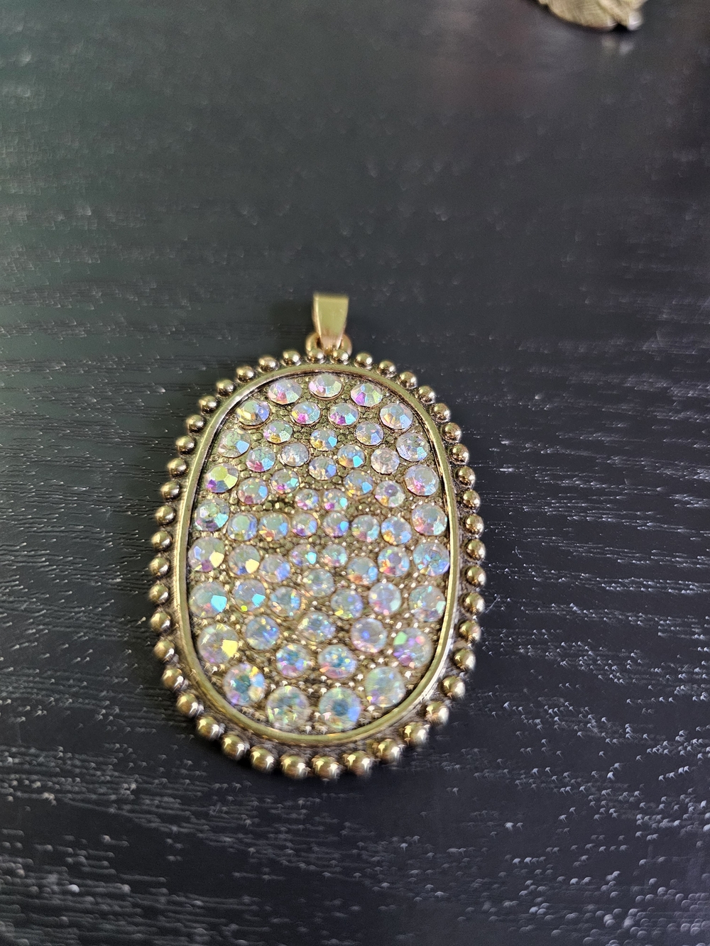 Aurora Crystal Pavé Gold Oval Pendant Necklace